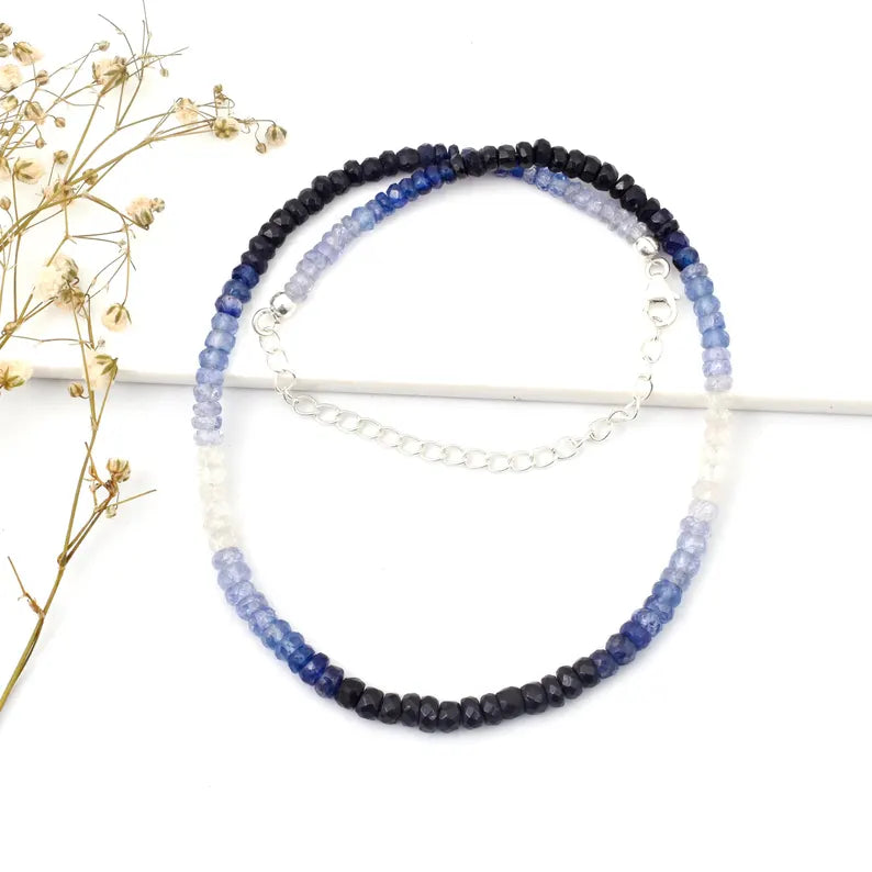 Blue Sapphire Shaded Necklace 3.5 - 4.5 mm