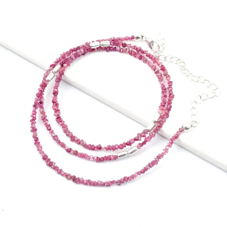AAA+ Pink Uncut Diamond Necklace 2 - 3 mm