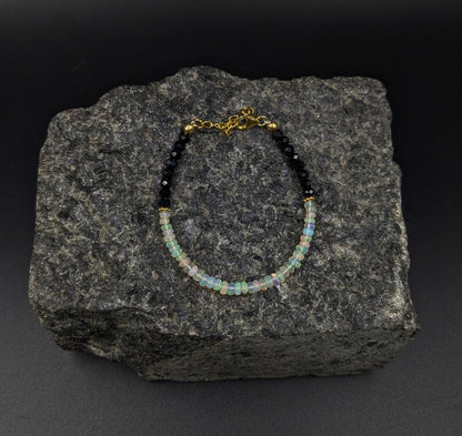 Ethiopian Opal & Black Spinel Bracelet