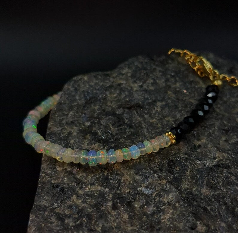 Ethiopian Opal & Black Spinel Bracelet