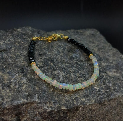 Ethiopian Opal & Black Spinel Bracelet