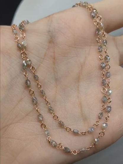 Natural Champagne 14k Rose Gold 2.5 - 4 mm Stunning Diamond 16 Inches Necklace