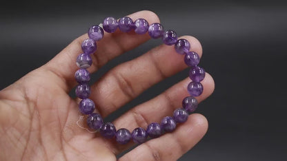 100% Natural Amethyst Bead Bracelet 8 mm Round Beaded 7 Inches Bracelet