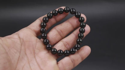 Black Tourmaline Handmade 8 mm Beaded Round Crystals Onyx 7 Inches  Bracelet