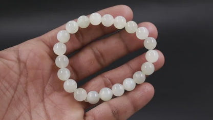 100% Natural Moonstone Crystal 8 mm Beaded Smooth Round 7 Inches Bracelet