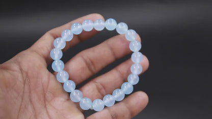 Blue Chalcedon 8 mm Beaded Smooth Round Blue Chalcedony 7 Inches Bracelet