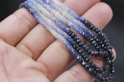 Blue Sapphire Faceted Rondelle Natural Shaded Sparkling Ombre Sapphire Jewelry Beads