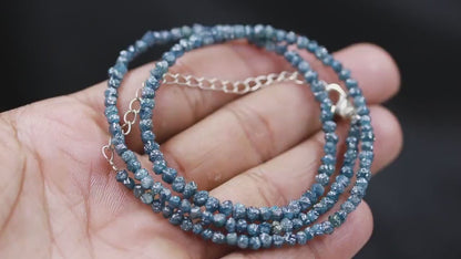 Blue Diamond Natural Blue Raw Rough  3.5 - 4.5 mm Beaded 16 Inches Necklace