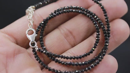 Black Diamond Necklace 2.2 - 2.7 mm Beaded Natural Sparkling 16 Inches Necklace