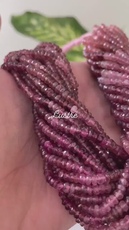 Pink Tourmaline Rondelle 3.5 - 4 mm Bead Natural Shaded Rubellite Strands For Jewelry Making