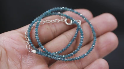 Elegant Blue Diamond 3mm Bead Rondelle Faceted 16 Inches Necklace