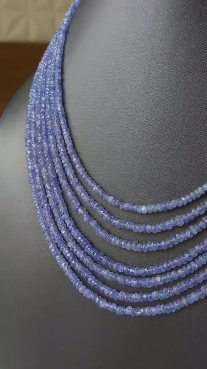 Tanzanite 7 Layer Faceted Rondelle  3 - 4.5 mm Gemstone Beads 16 Inches Necklace