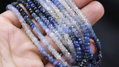 Blue Shaded Sapphire Faceted Rondelle Beads