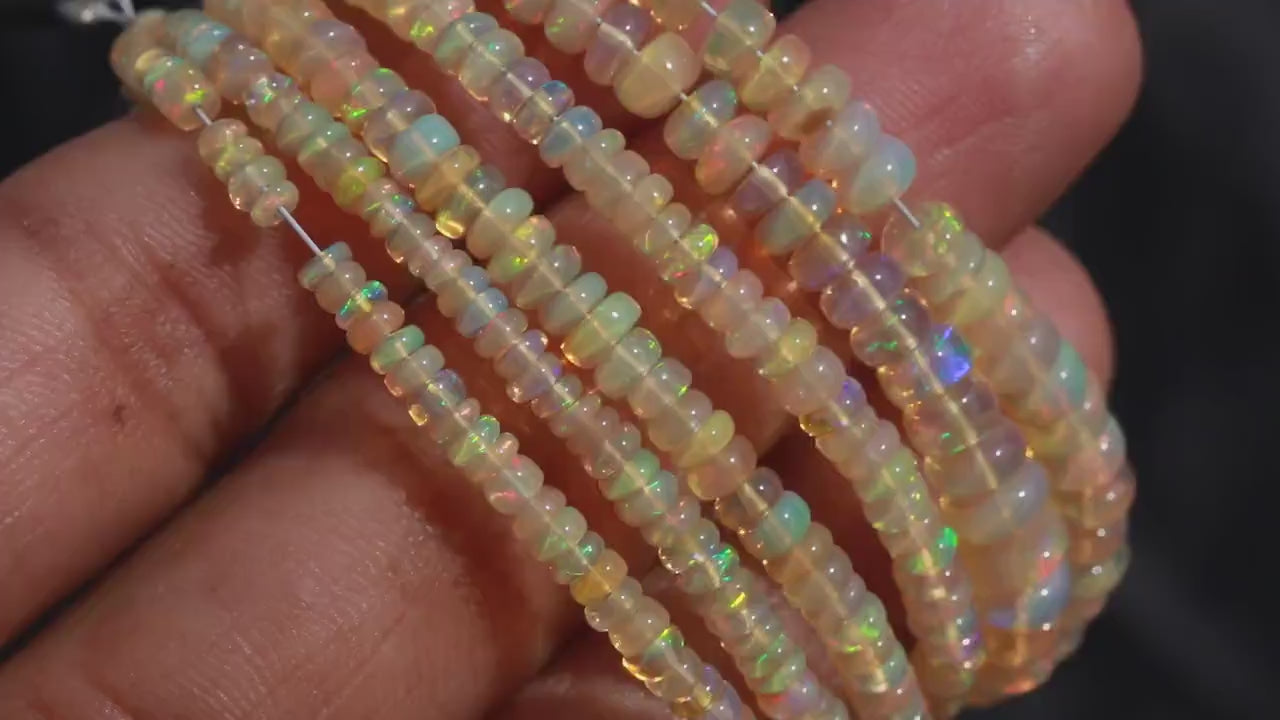 AAA+ Ethiopian Opal Beads 3-5.5 mm Ethiopia Opal Smooth Rondelle Beads Fire Opal Bead ethiopia opal bead strand opal bead necklace