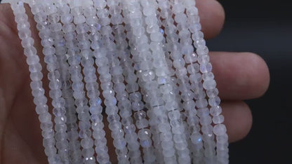 Rainbow Moonstone Faceted Rondelle 3.5 mm Natural Blue Flashy Strands For Jewelry