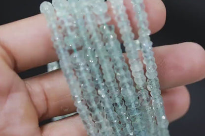 Blue Aquamarine Bead Strand 3.5 mm Faceted Rondelle Strands For Jewelry Making