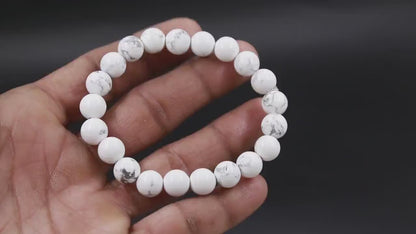 White Howlite Handmade 8 mm Healing Crystal 7 Inches Stretch Fit Bracelet