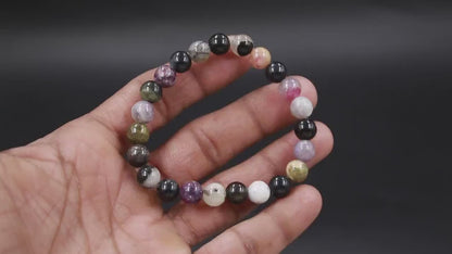 100% Natural Multi Tourmaline Stone 8 mm Beaded Tourmaline 7 Inches Bracelet