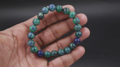 100 % Natural Azurite Bracelet Round 1 mm Beads 7 Inches Stretch Bracelet