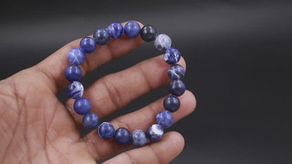 African Natural Blue Sodalite 8 mm Round Smooth 7 Inches Gemstone Bracelet